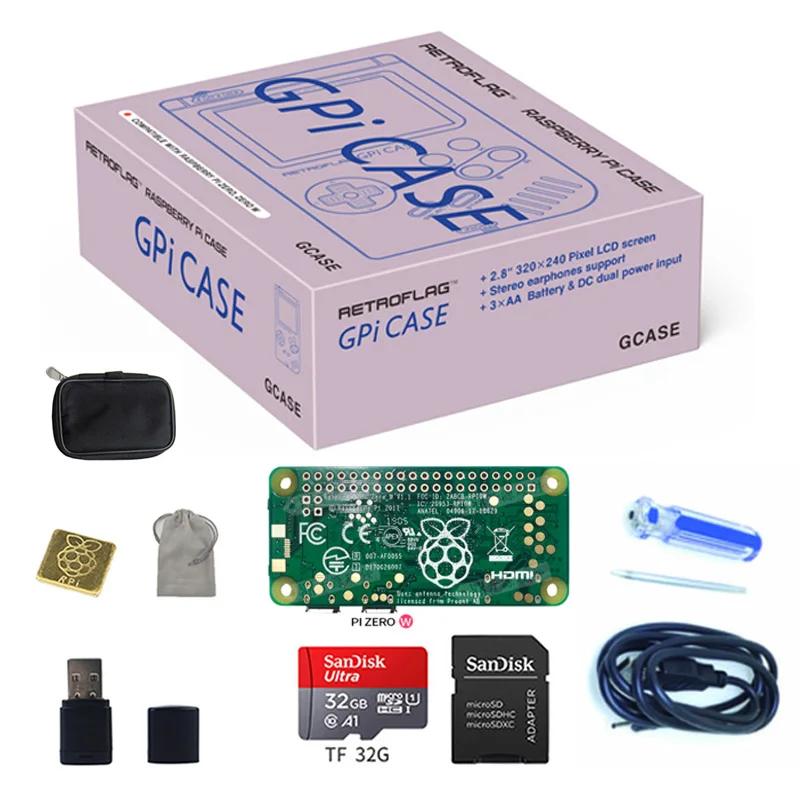Kit 3 Чехол Retroflag GPi, Ретро Флаг для Raspberry Pi Zero/Zero W 32G, Micro SD карта, радиатор, сумка для переноски - Цвет: Kit 3