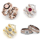 Модный дизайн, комплект свадебных колец, изысканное кольцо из розового золота с цветком и листьями, кольцо с черным цирконием, свадебные подарки на день Святого Валентина