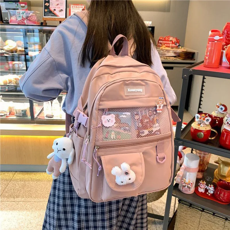

Japanese women's Nylon Backpack, mesh schoolbag, Multi Pocket youth