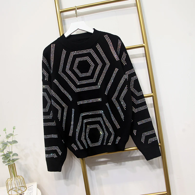 HIGH STREET стильный подиумный костюм набор женский со стразами украшенный бисером пуловер Свободный свитер вязание брюки набор