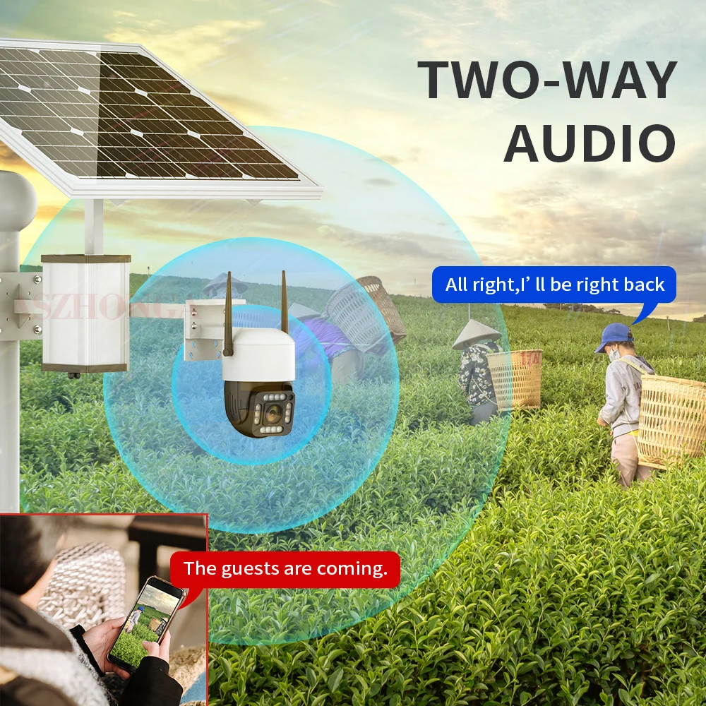 

4G 1080P Security IP Camera HD PTZ Dome 20X Zoom CCTV Surveillance Cam 60W Solar Panel With 30A/40A Rechargeable Battery CamHi