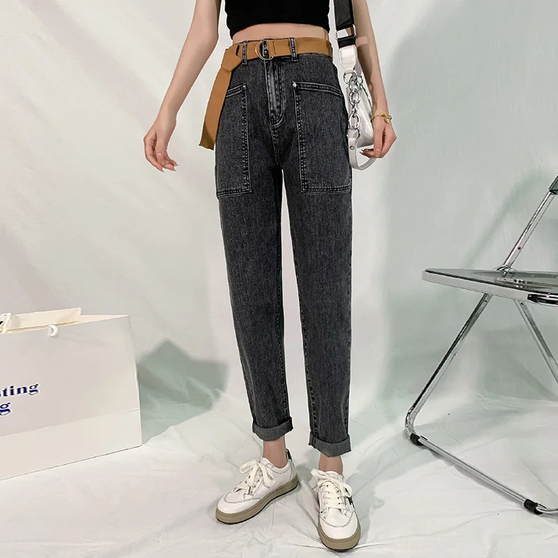 

2021 New Plus Size Jeans Women's High Waist Slimming Harlan Big Pocket Pants