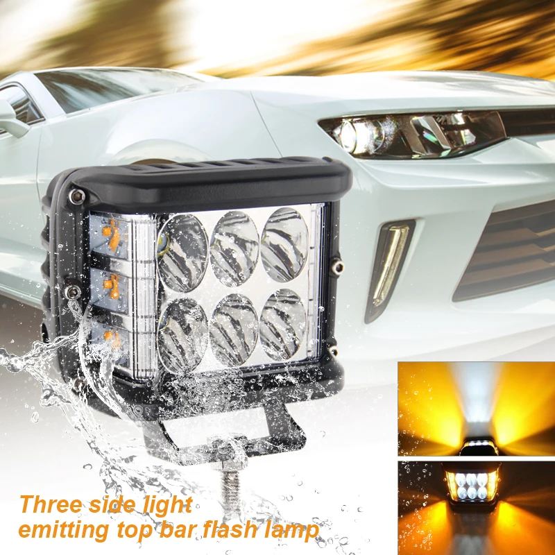 Car LED Work , LED Pods Light 4 inch Off Road Dual Side Yellow DRL with Flash Strobe Function Driving Flood Spot Cube Work Light
