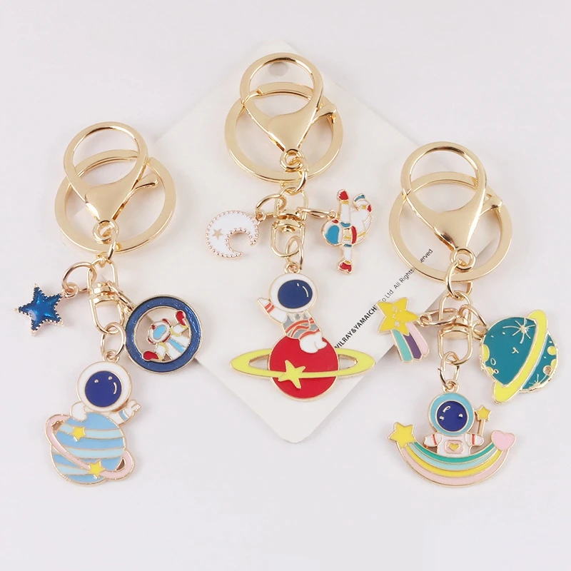 

New Cartoon Astronaut Alloy Keychain Cute UFO Star Alloy Keyring Bag Car Pendant Charm Metal Key Chains for Boyfriends Men