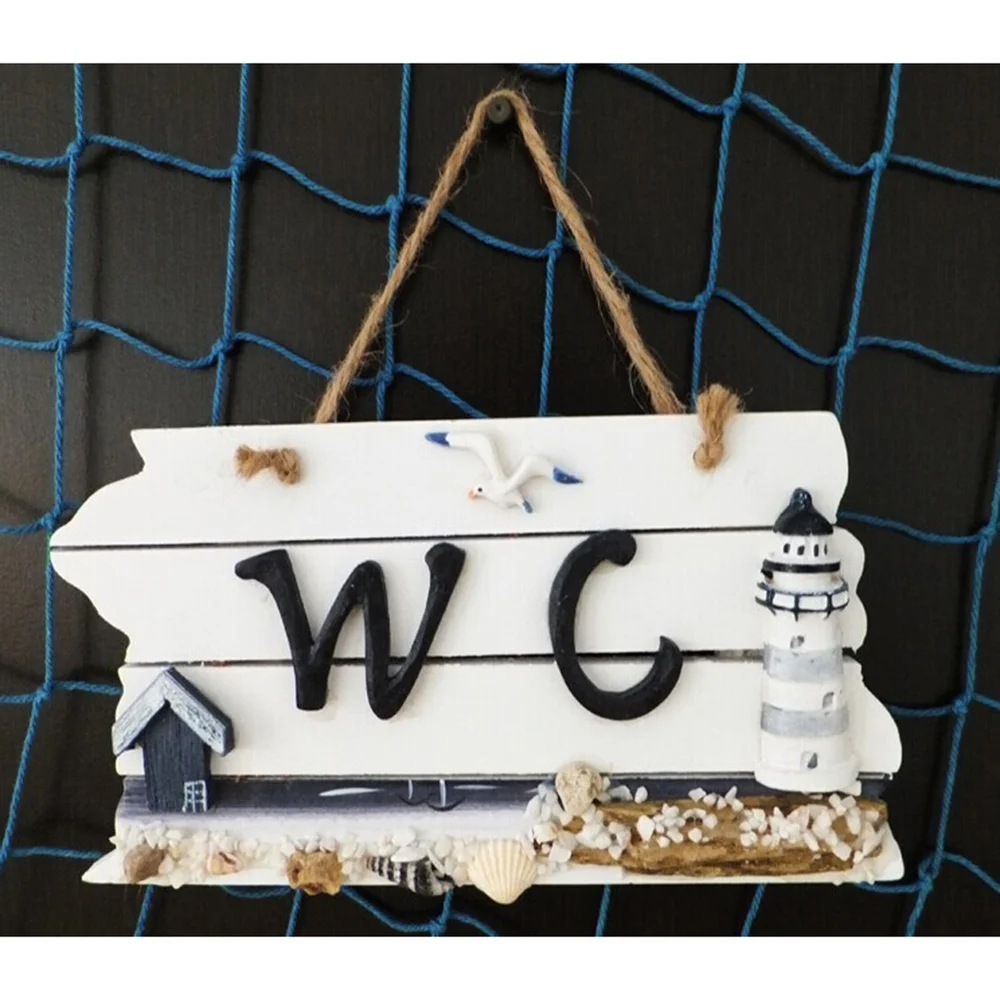 

Mediterranean Hand Carved Wall Hanging Wooden WC Plaque Sign Board (Lighthouse)