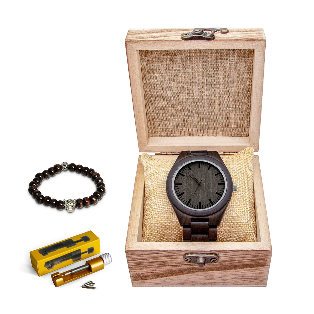 Мужские часы ручной работы с натуральным эбеновым деревом креативные