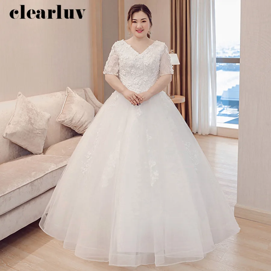 

V-Neck Wedding Dress Free Shipping Plus Size Bride Dress 2019 T251 Crystal Lace Up Vestido De Novia White Elegant Wedding Gowns