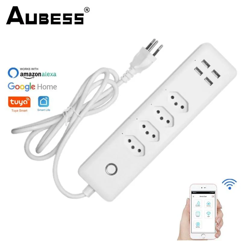 

Brazil Plug Sockets WiFi Smart Power Strip With 4 Outlets 4 USB Ports ,1.4m Extension Cord Voice Works With Alexa Google Home