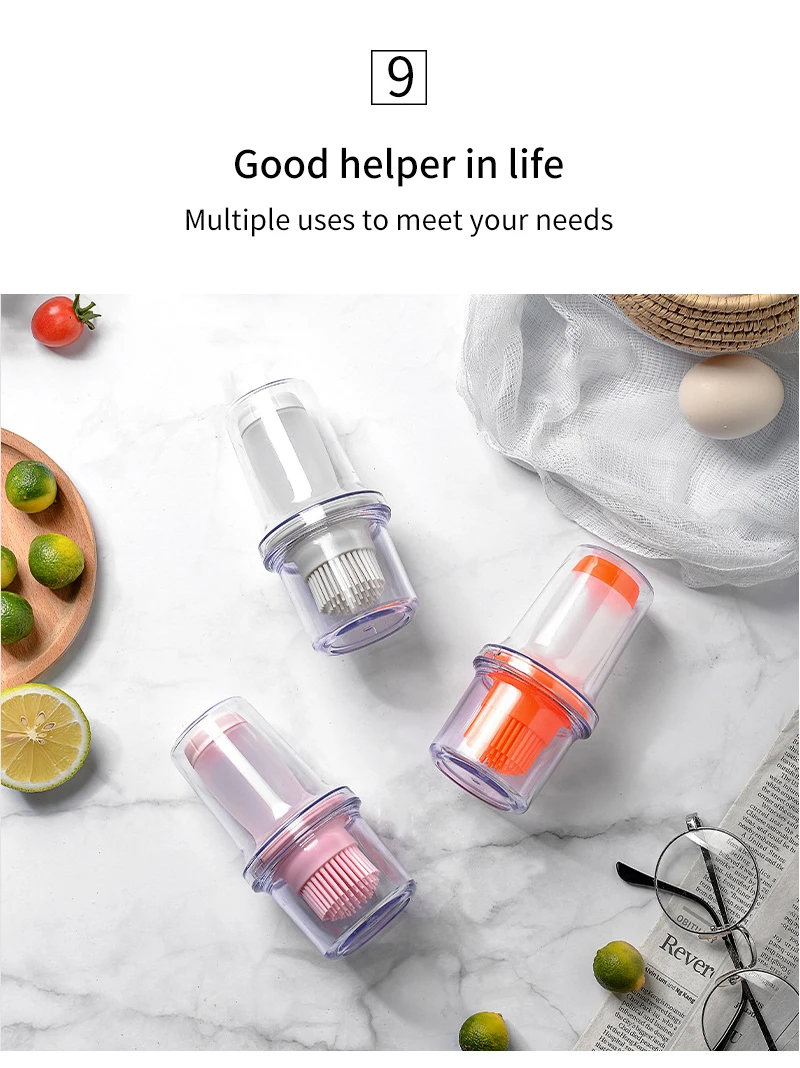 Bbq Portable Silicone Oil Bottle Baking Oil Brush Seasoning Sauce Jar With Brush Grill Salad Dressing Cooking Kitchen Gadget