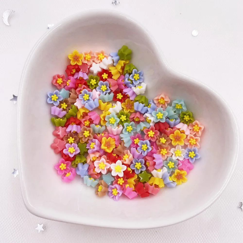 

100pcs Resin Cute Candy-Color 6mm Flower Flatback Stone Buttons Applique DIY Wedding Scrapbook Manicure Accessories Craft L242
