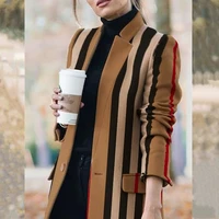 2021 new autumn and winter womens new long sleeved lapel coat printed woolen coat fashion striped plaid slim coats oversized