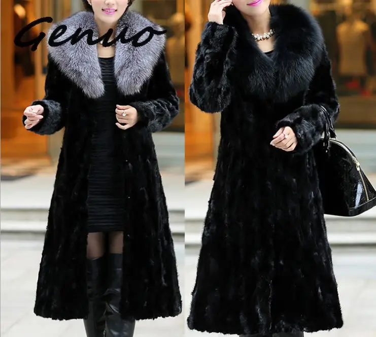 Genuo 2019 New faux-fur fashion coat autumn and winter long water mink fur coat fox big fur collar Europe  women