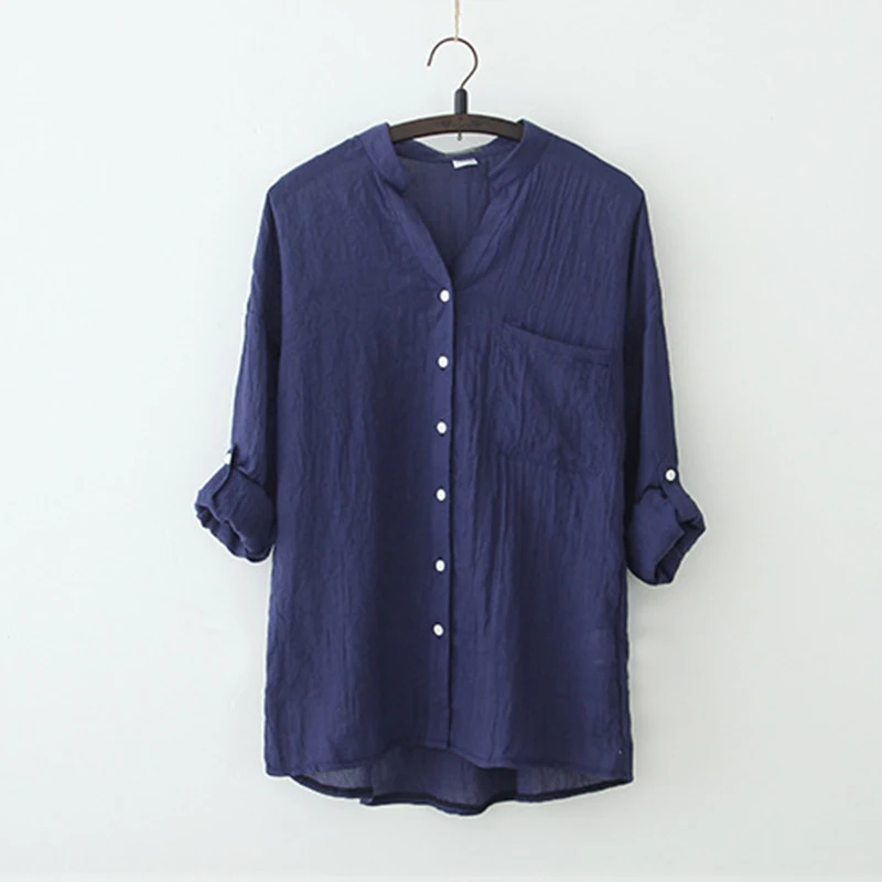 

Cotton Linen Shirt High Quality Women Blouse Summer Long Sleeve Solid White Shirts Slim Female Casual Ladies Tops