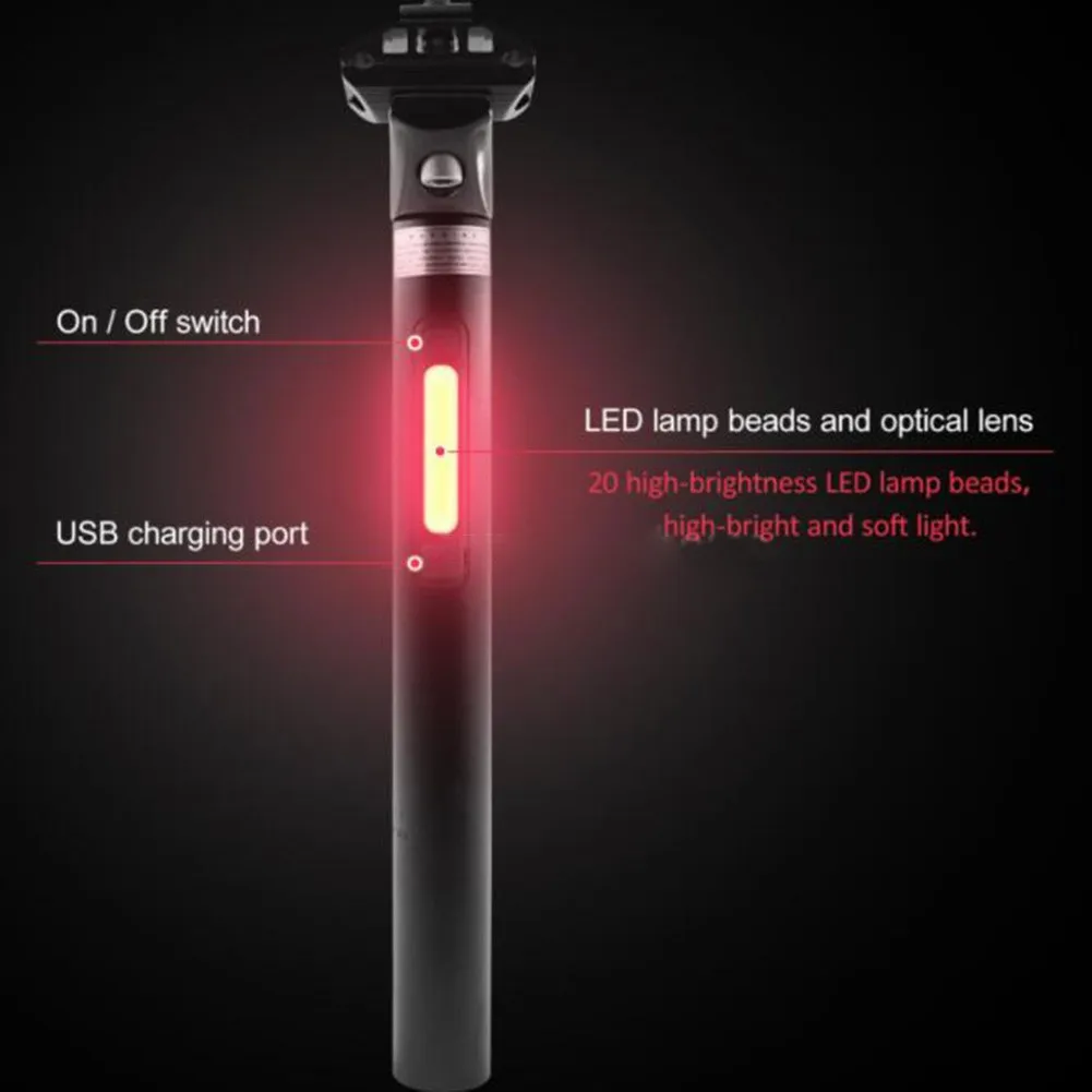 

Bike Smart Bicycle Seat Post With Stop Light Taillights USB Rechargeable Bike Seat Post Built-in Stop Light Bike Seat Post