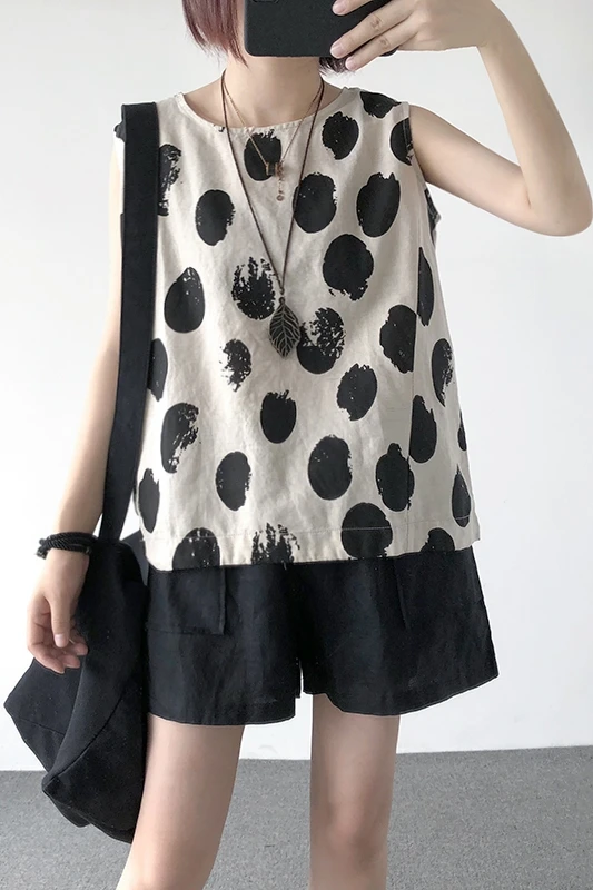 

T-Shirt Vest Tops Camisole Dot Printed Female Sexy Loose Sleeveless Plus-Size Casual Women