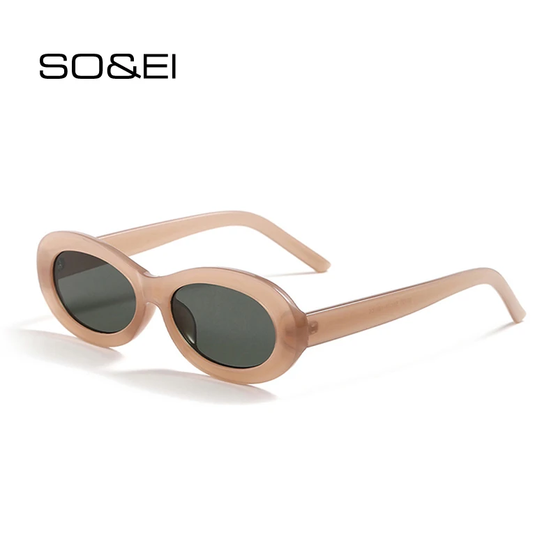 

SO&EI Retro Oval Women Sunglasses Fashion Jelly Tea Dark Green Eyewear Trending Men Shades UV400 Sun Glasses