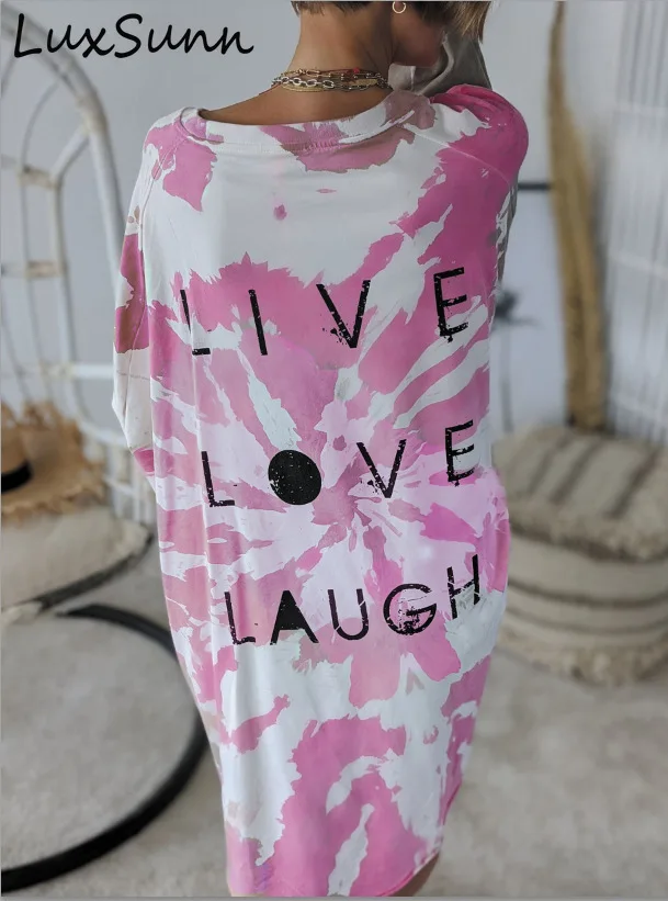 

Plus Size Womens Tie Dye Sportwear Irregular Front Short And Back Long Ladies Tops Autumn Long Sleeve Loose Casual Streetwear