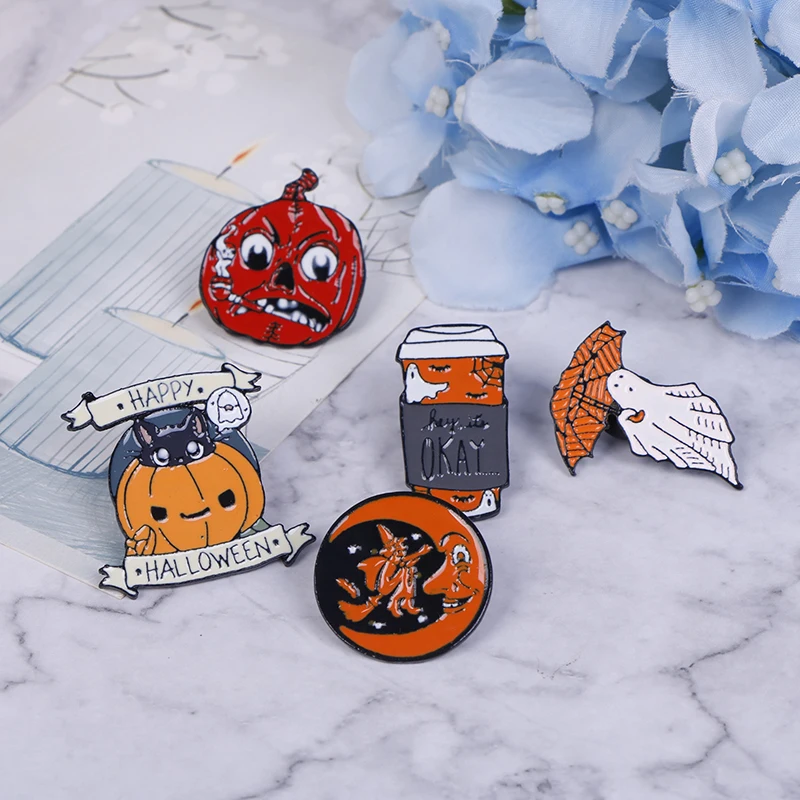Эмалированная заколка для Счастливого Хэллоуина на заказ кофейная луна призрак