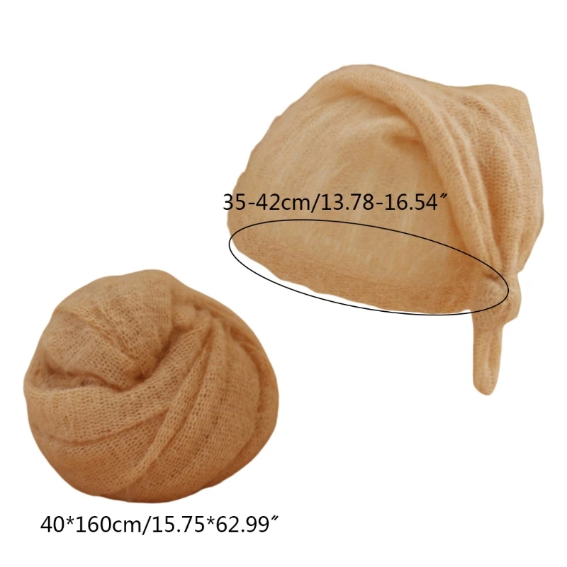 

2 Pcs Baby Receiving Blanket+Beanie Cap Set Infants Sleeping Swaddle Wrap Turban Hat Newborn Photography Props Accessories