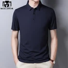 Рубашка-поло мужская однотонная, шелковая хлопковая рубашка с короткими рукавами, облегающая деловая Повседневная, T1015, на лето