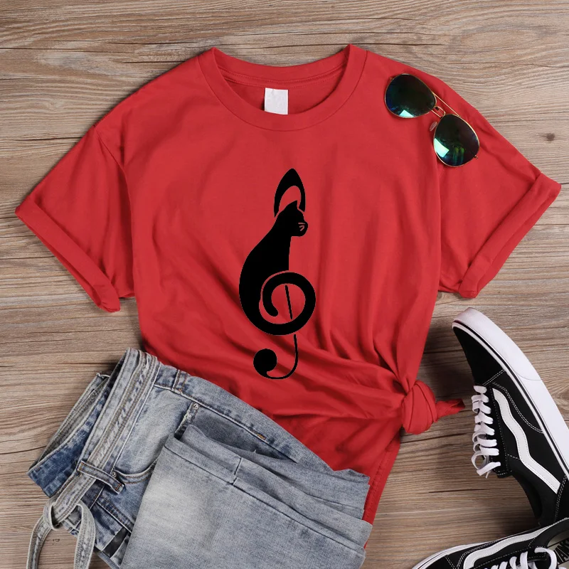 ONSEME Cat футболки с графическим принтом и музыкальными нотами женские летняя