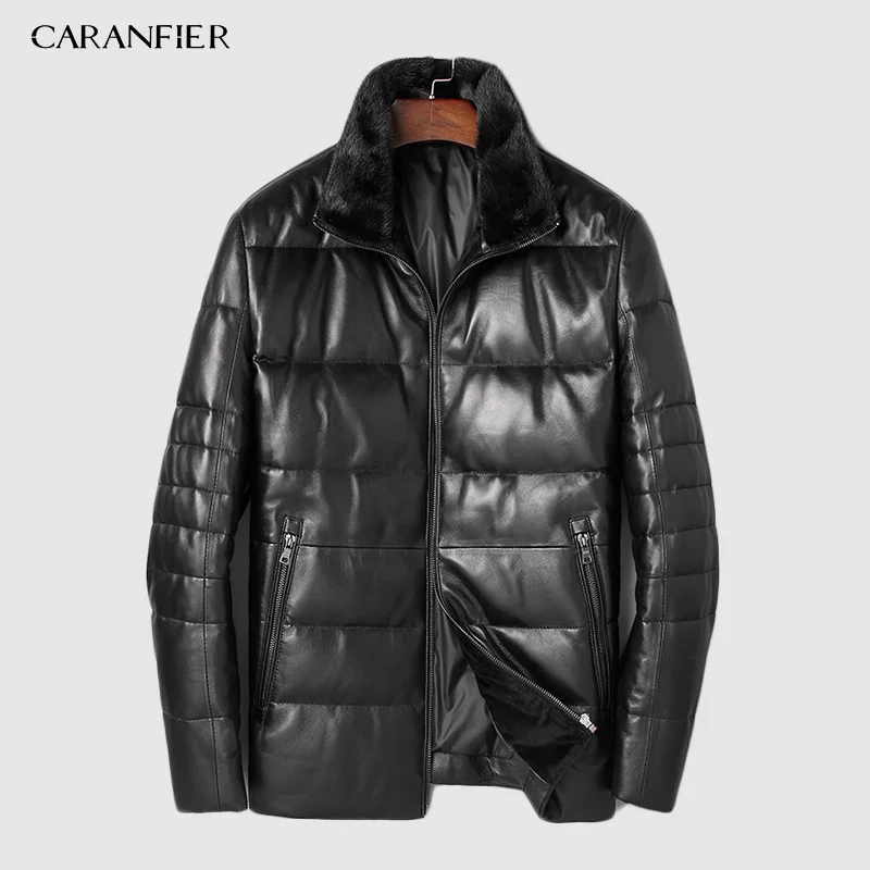Мужская теплая зимняя куртка из натуральной овечьей кожи с меховым