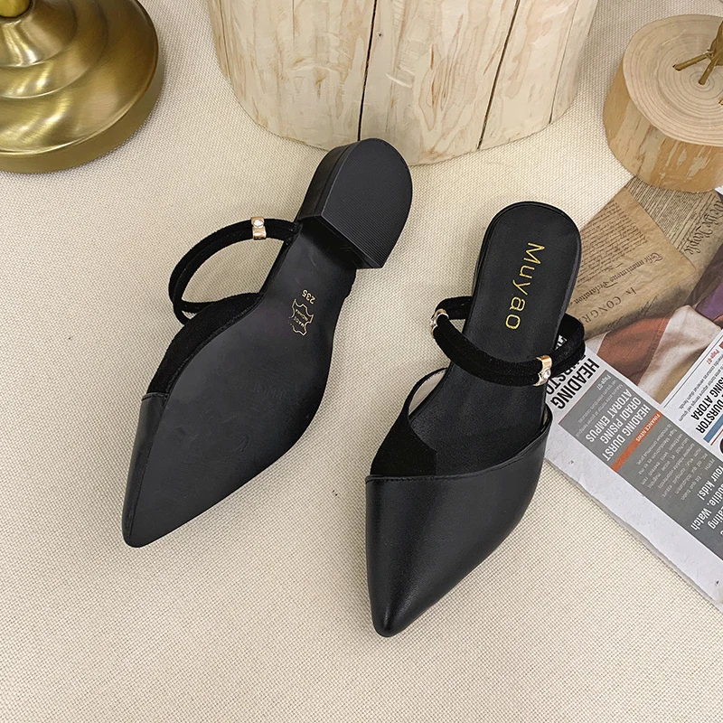 

Women Pointed Toe Patchwork Sandals Ankle Strap Square Heel Shoes Woman Mary Jane Pumps British Summer Shoes