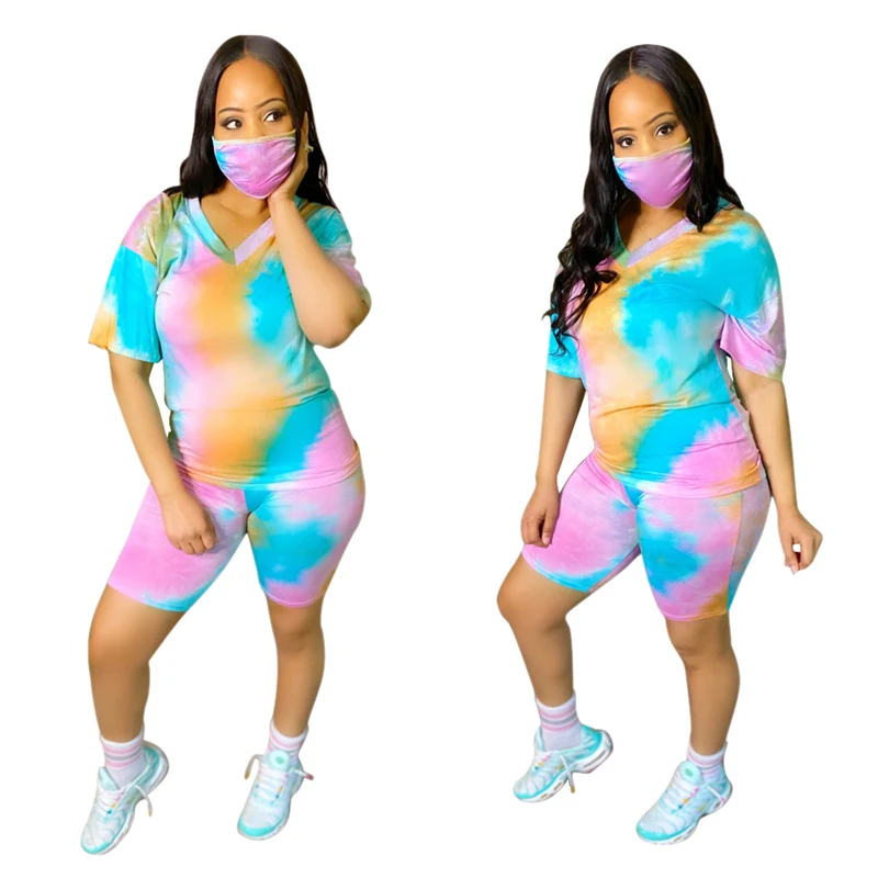Комплект из двух предметов Tie Dye женская одежда футболка велосипедные шорты