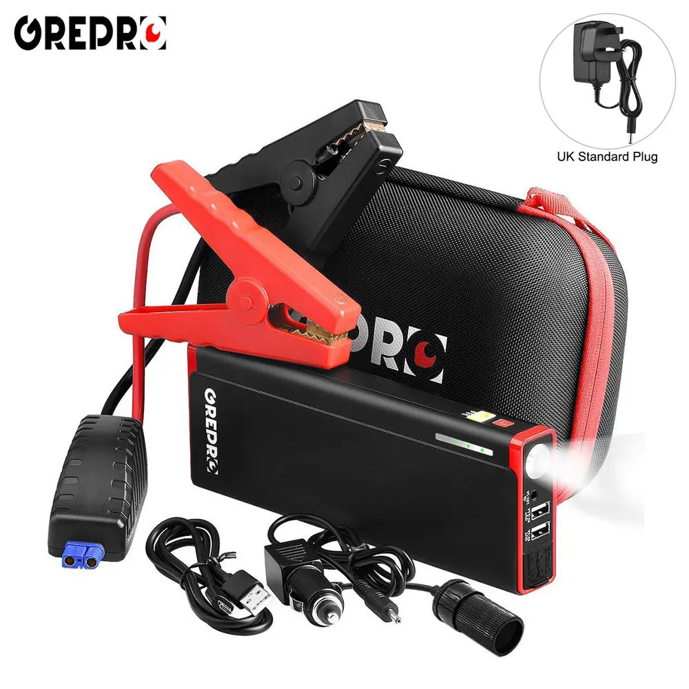 UK Standard Plug GREPRO пусковое устройство 1500A автомобиль скачок стартер 12 В автомобиля бустер пусковое устройство авто Батарея для аварийного пуска Мощность банка - Цвет: UK Standard Plug