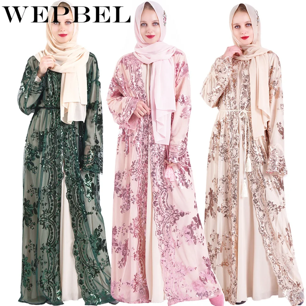 Женское платье макси Wepebl, вечерние блестками и вышивкой, мусульманская Абая, Арабская Мода