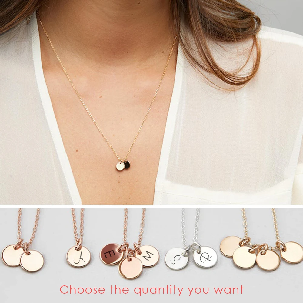 

Trendy Personalized Necklace Stainless Steel Neckalce Rose Gold Color 9MM Round Discs Neckalce Jewelry for Women Party Gift