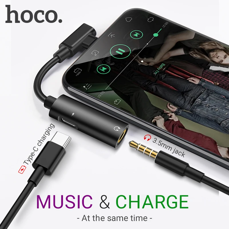 hoco аудио конвертер Type C на 3.5 мм 2 в 1 зарядное устройство 1.5A аукс разветвитель
