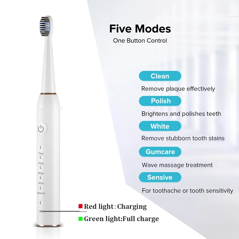 Звуковая перезаряжаемая электрическая зубная щетка с 3 сменными головками 2