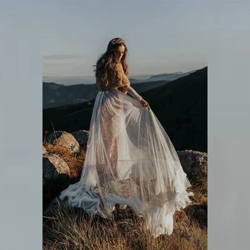 Новинка классические кружевные свадебные платья в стиле бохо с длинным рукавом