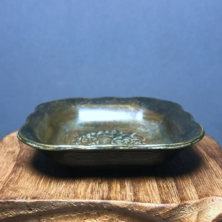 

LAOJUNLU Imitation Antique Bronze Brass Plate Dish Embossed Dragon And Phoenix Play Beads Plate Pen Wash Pure Copper Pot Tray