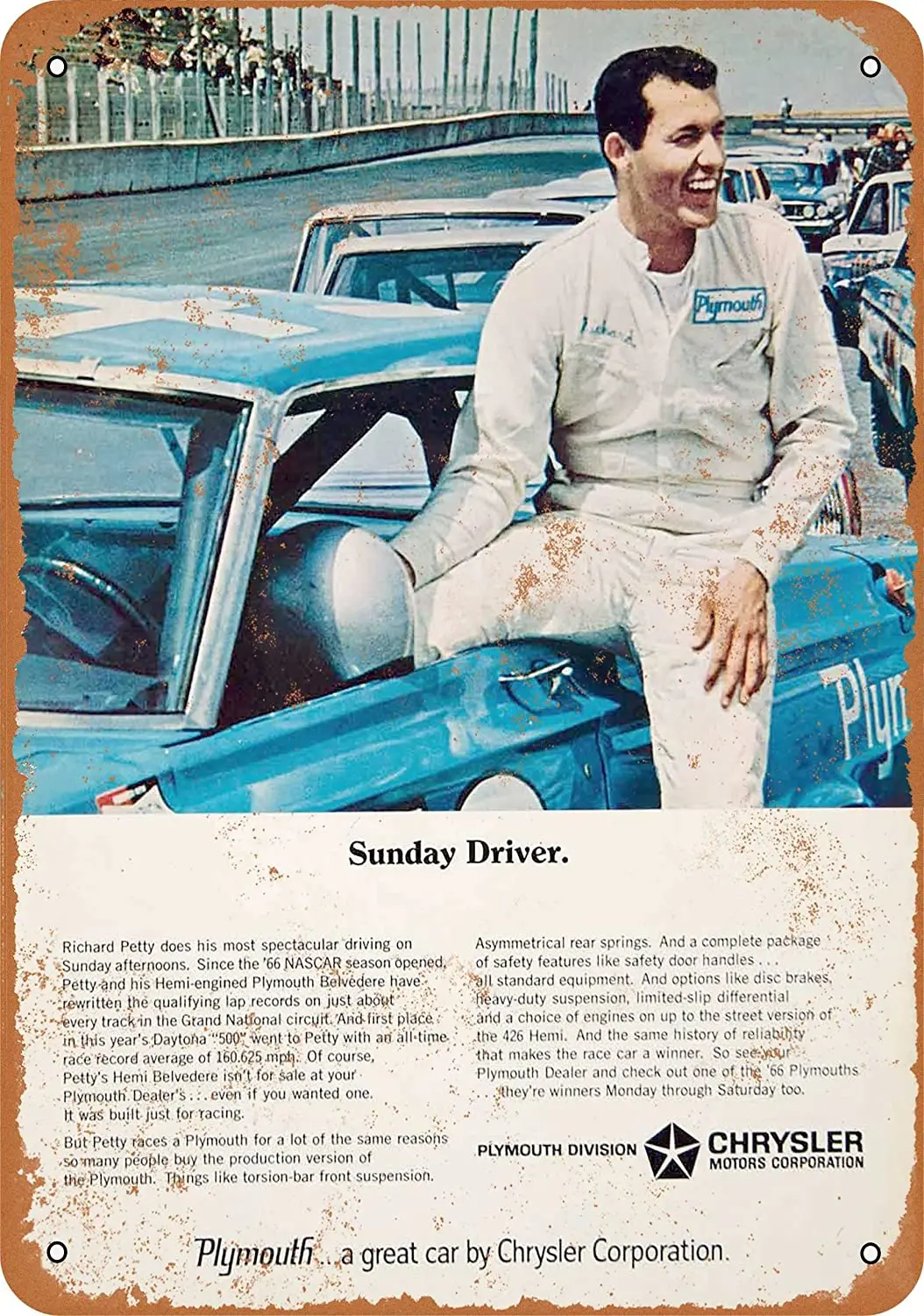

WallColor 8*12 Metal Sign 1966 Richard Petty for Plymouth Vintage Look