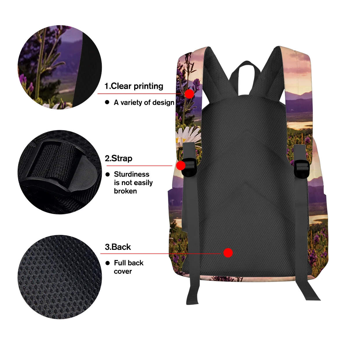 Волшебный белый рюкзак с ромашками и розовыми азалами в летних холмах внутренний