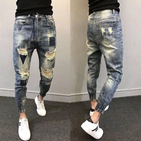 jeans pants mens trend ripped jeans stretch beam harem pants social guy feet pants men clothing men jeans pants streetwear