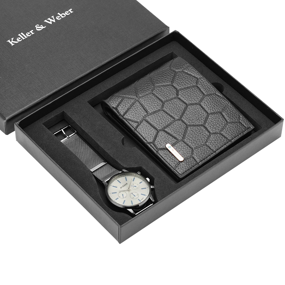 

Luxury Men Watches Leather/Stainless Steel Band Business Men Genuine Wallet Gifts Set for Husband Dad relogios masculino
