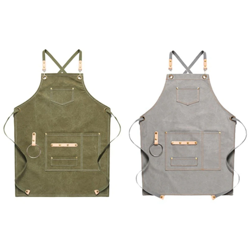 2 шт. Холщовый фартук нагрудник кожаный для шеф повара Кухонный Фартук женщин и