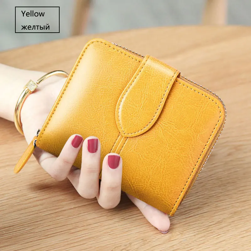 Billfold масло воск натуральная кожаные кошельки для женщин короткий мини-кошелек для клатча Soild монета Карманный с отделениями для карт держатель воловья сумка