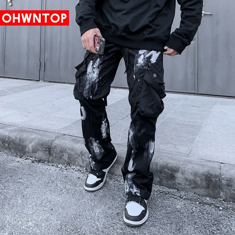 

OHWNTOP Harem Cargo Pants Hip Hop Waist Design Pockets Streetwear Mens Harajuku Fashion Casual Loose Baggy Joggers Trousers Male