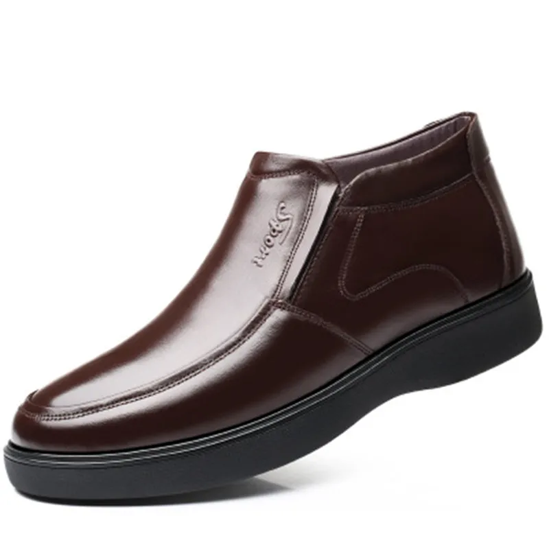 Теплые зимние ботинки с шерстяным мехом мужские черные деловые классические