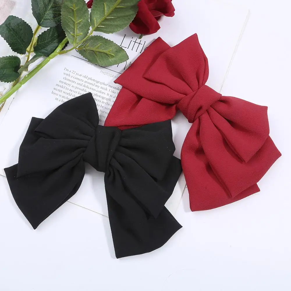 

1pcs Fashion Red Black color Bubble Chiffon Three-layer Bowknot Spring Hair Clip For Grils Women Hair Band Hair Accessories