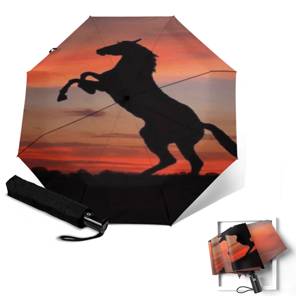 Зонт с принтом лошади 3 сложения ветрозащитный полностью автоматический | Дом и