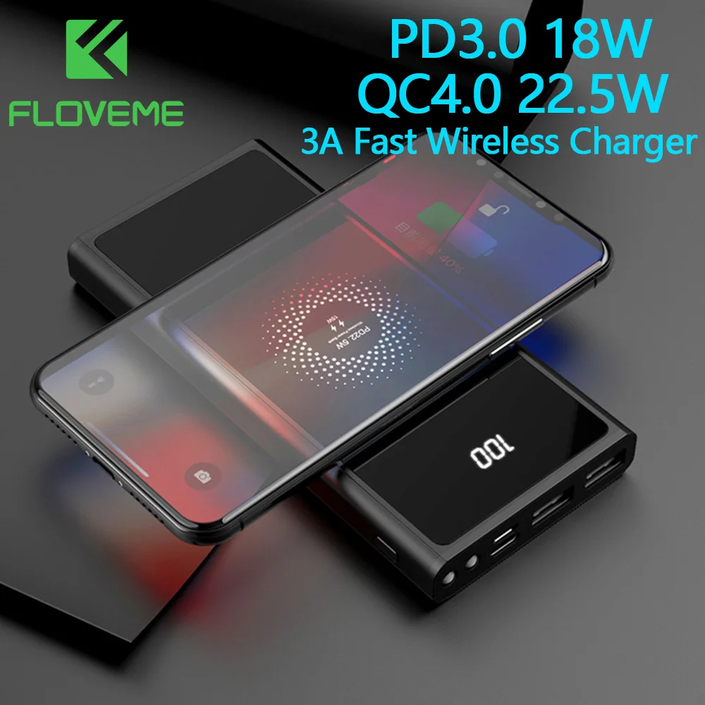 FLOVEME Power Bank 20000 мАч QC4.0 22 5 Вт для iPhone12 Type C PD3.0 18 повербанк xiaomi 3A Быстрое беспроводное
