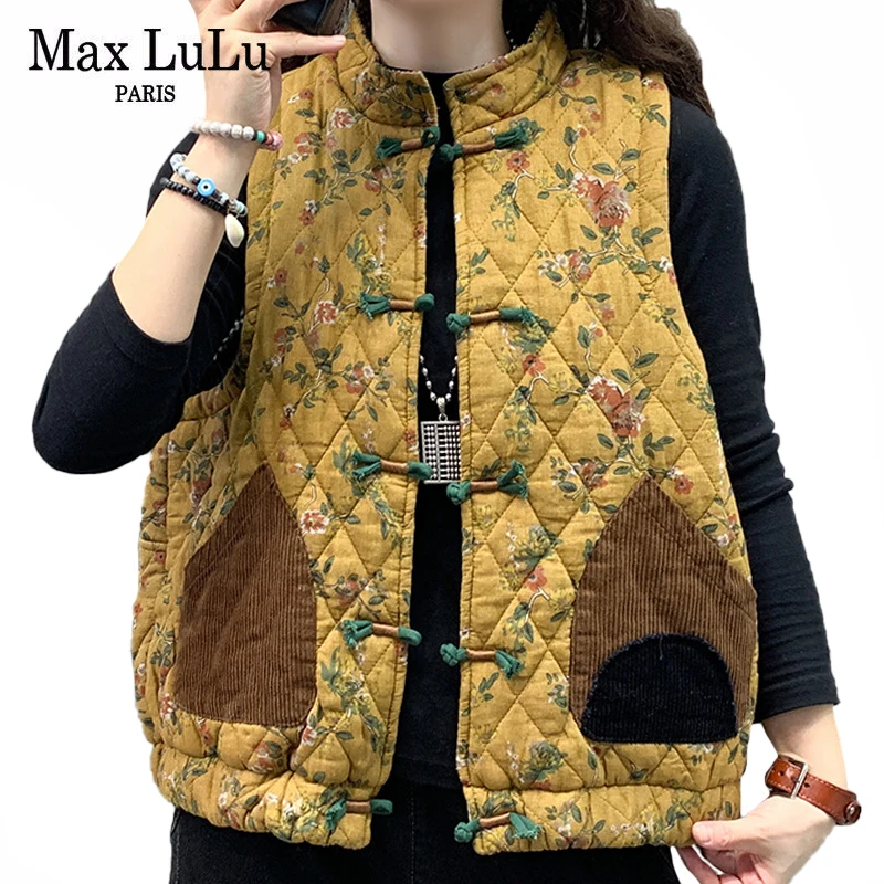 

Max LuLu 2021 зимний женский винтажный цветочный мягкий жилет в китайском стиле, теплый Свободный Повседневный жилет с принтом, элегантные безру...