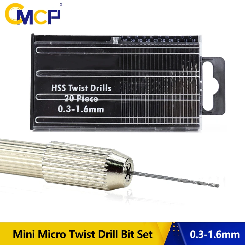 CMCP HSS Twist Drill Bits 0.3-1.6mm Mini Micro Drill Bit Set Aluminum Hand Drill Model Craft With Case Tool Mini Drill Bit