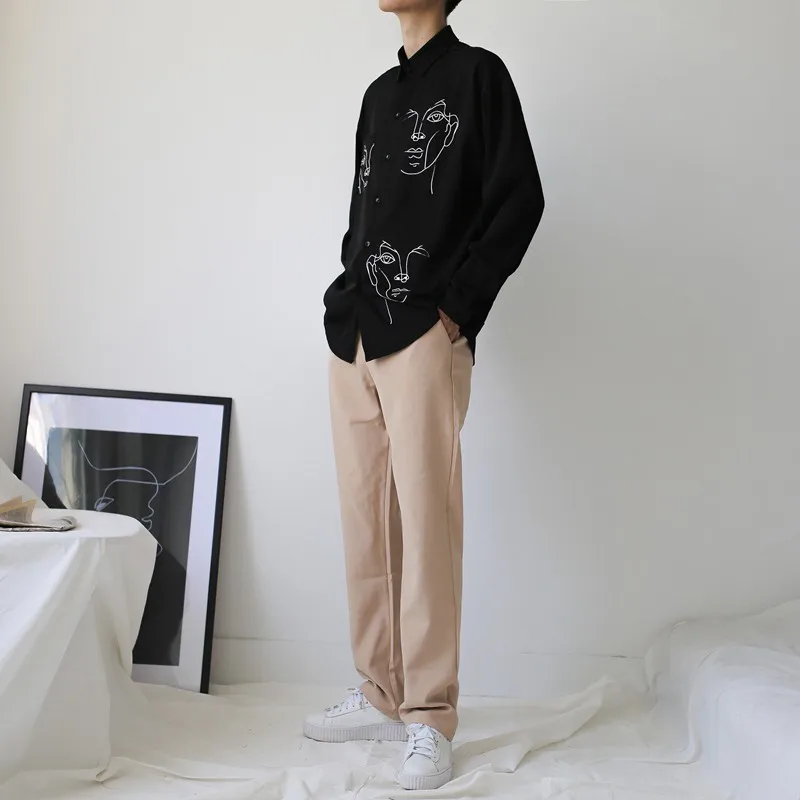 

Plus Size Long Sleeve Cotton Blouse Female Cartoon Print Button Shirts White Black Women Tops Ladies Clothing Summer