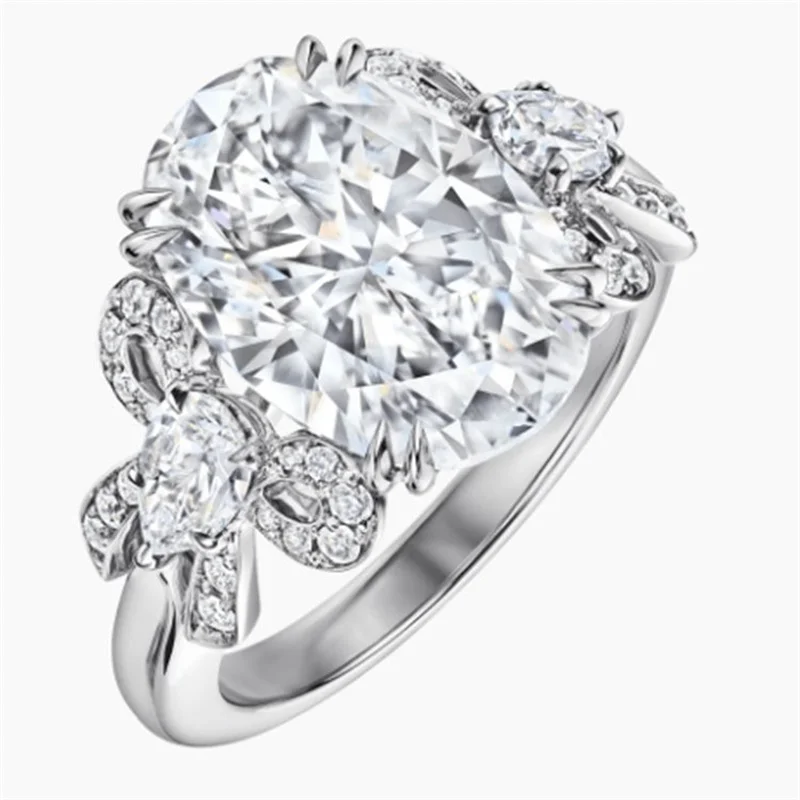 

Inlaid White Large Zircon Crystal Butterfly Ring Women Silver Simple Fashion Ring Wedding Jewelry Accessories Temperament High-e